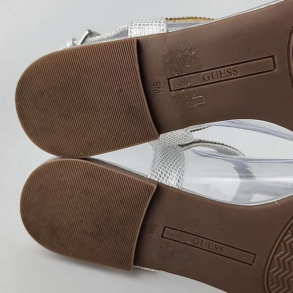 GUESS Women's Flat Silver Bejeweled Rhinestones Thong Sandals Size 8M - Picture 14 of 15